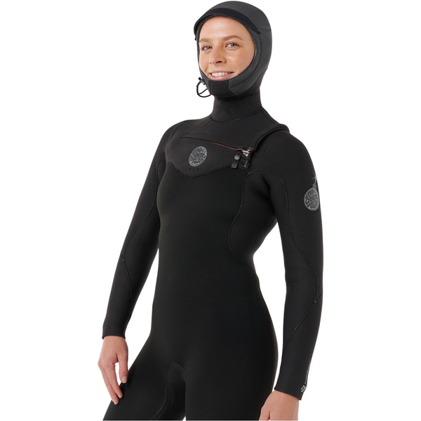 2026 Rip Curl Mujer Flashbomb 6/4mm Con Capucha Chest Zip Neopreno 16FWFS - Black
